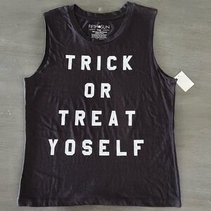 NEW Fifth Sun Halloween Gray White Trick or Treat Yoself Sleeveless T-Shirt M L